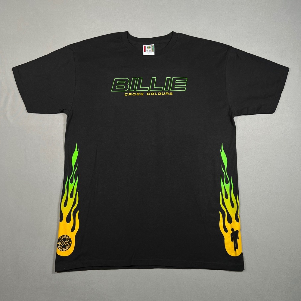 Cross Colours Billie Eilish Black Graphic T-Shirt Mens Large Flame Streetwear
